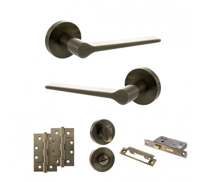 Senza Pari Laviano Door Handle Bathroom Pack (4 Slim Knuckle Hinges x2) - Antique Brass