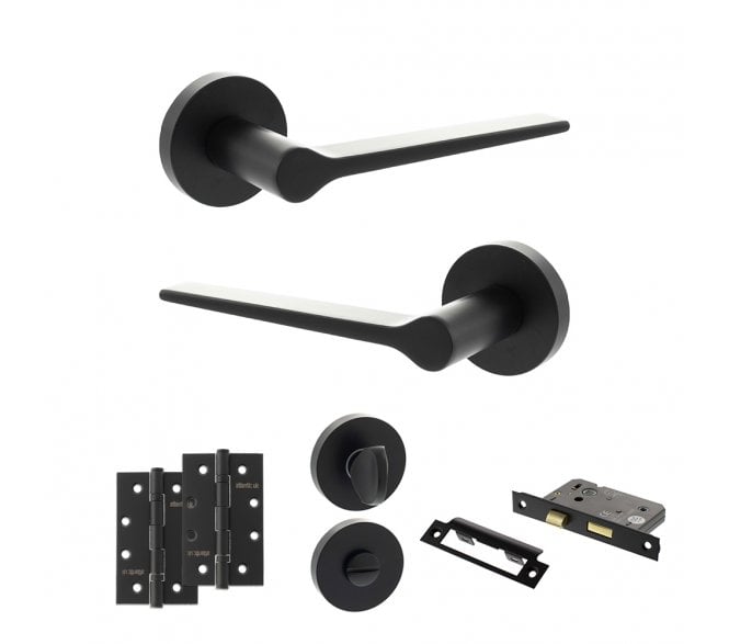 Senza Pari Laviano Door Handle Bathroom Pack (4 Slim Knuckle Hinges x2) - Matt Black