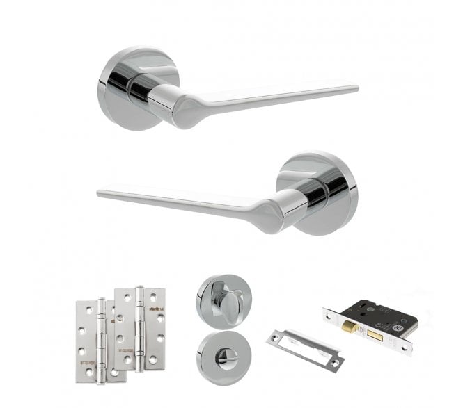 Senza Pari Laviano Door Handle Bathroom Pack (4 Slim Knuckle Hinges x2) - Polished Chrome