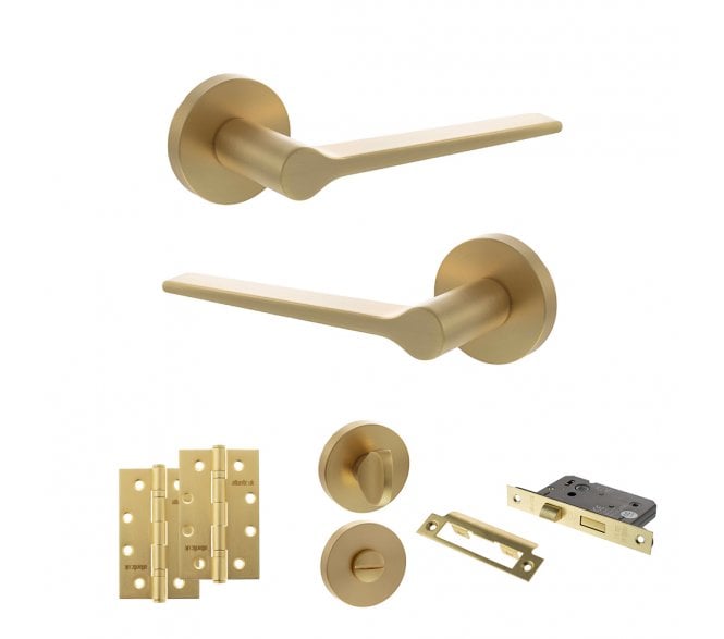Senza Pari Laviano Door Handle Bathroom Pack (4 Slim Knuckle Hinges x2) - Satin Brass