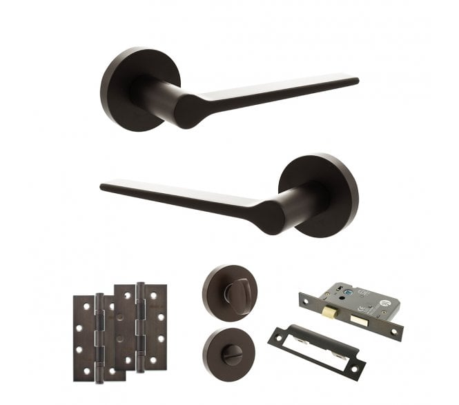 Senza Pari Laviano Door Handle Bathroom Pack (4 Slim Knuckle Hinges x2) - Urban Dark Bronze