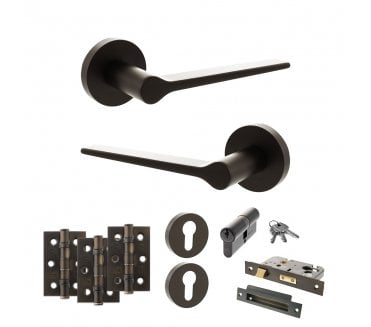 Senza Pari Laviano Door Handle Euro Profile Lock Pack (3 Ball Bearing Hinges x3) - Urban Dark Bronze