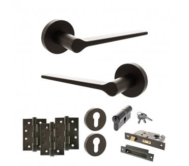 Senza Pari Laviano Door Handle Euro Profile Lock Pack (4 Fire Rated Hinges x3) - Urban Dark Bronze