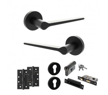 Senza Pari Laviano Door Handle Euro Profile Lock Pack (4 Slim Knuckle Hinges x2) - Matt Black