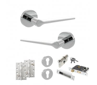Senza Pari Laviano Door Handle Euro Profile Lock Pack (4 Slim Knuckle Hinges x2) - Polished Chrome