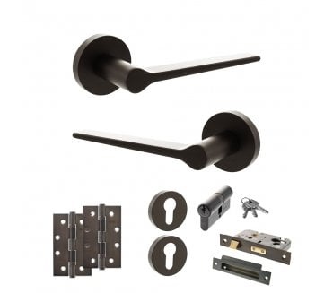 Senza Pari Laviano Door Handle Euro Profile Lock Pack (4 Slim Knuckle Hinges x2) - Urban Dark Bronze