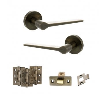 Senza Pari Laviano Door Handle Latch Pack (3 Ball Bearing Hinges x3) - Antique Brass