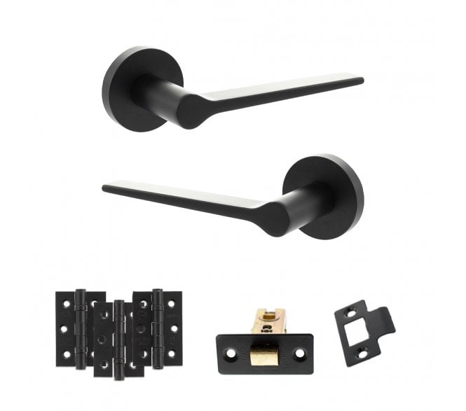 Senza Pari Laviano Door Handle Latch Pack (3 Ball Bearing Hinges x3) - Matt Black