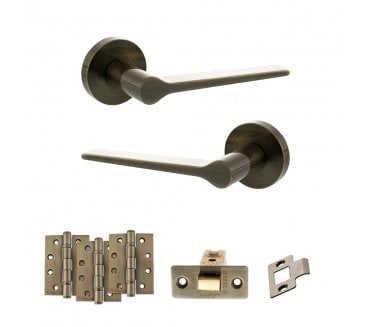 Senza Pari Laviano Door Handle Latch Pack (4 Fire Rated Hinges x3) - Antique Brass