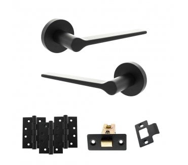 Senza Pari Laviano Door Handle Latch Pack (4 Fire Rated Hinges x3) - Matt Black