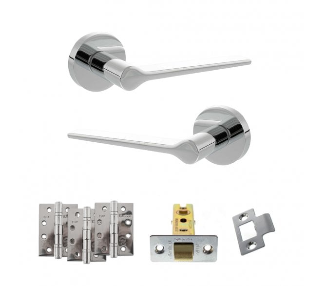 Senza Pari Laviano Door Handle Latch Pack (4 Fire Rated Hinges x3) - Polished Chrome