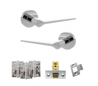 Senza Pari Laviano Door Handle Latch Pack (4 Fire Rated Hinges x3) - Polished Chrome