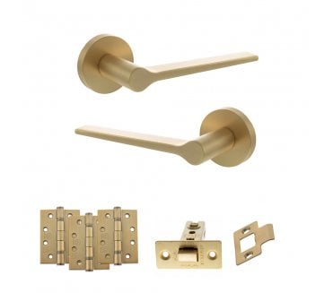 Senza Pari Laviano Door Handle Latch Pack (4 Fire Rated Hinges x3) - Satin Brass