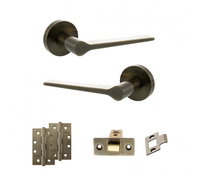 Senza Pari Laviano Door Handle Latch Pack (4 Slim Knuckle Hinges x2) - Antique Brass