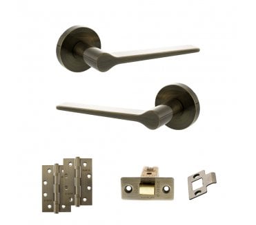Senza Pari Laviano Door Handle Latch Pack (4 Slim Knuckle Hinges x2) - Antique Brass