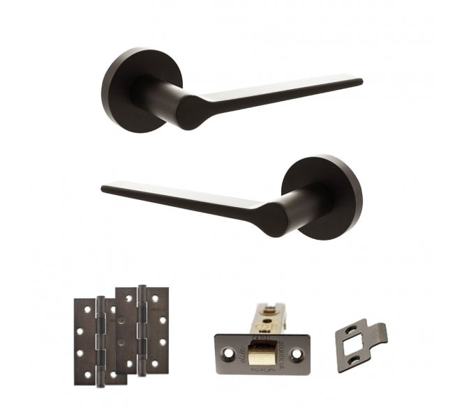 Senza Pari Laviano Door Handle Latch Pack (4 Slim Knuckle Hinges x2) - Urban Dark Bronze