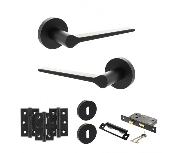 Senza Pari Laviano Door Handle Lock Pack (3 Ball Bearing Hinges x3) - Matt Black