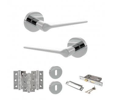 Senza Pari Laviano Door Handle Lock Pack (3 Ball Bearing Hinges x3) - Polished Chrome