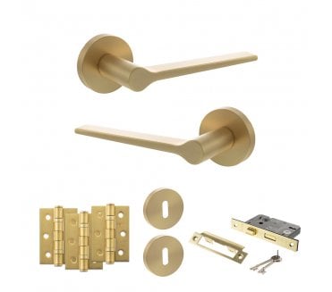 Senza Pari Laviano Door Handle Lock Pack (3 Ball Bearing Hinges x3) - Satin Brass