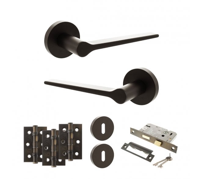 Senza Pari Laviano Door Handle Lock Pack (3 Ball Bearing Hinges x3) - Urban Dark Bronze