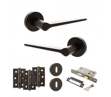 Senza Pari Laviano Door Handle Lock Pack (3 Ball Bearing Hinges x3) - Urban Dark Bronze