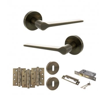 Senza Pari Laviano Door Handle Lock Pack (4 Fire Rated Hinges x3) - Antique Brass