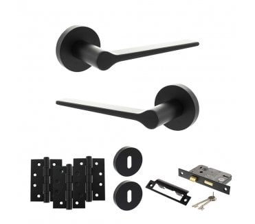 Senza Pari Laviano Door Handle Lock Pack (4 Fire Rated Hinges x3) - Matt Black