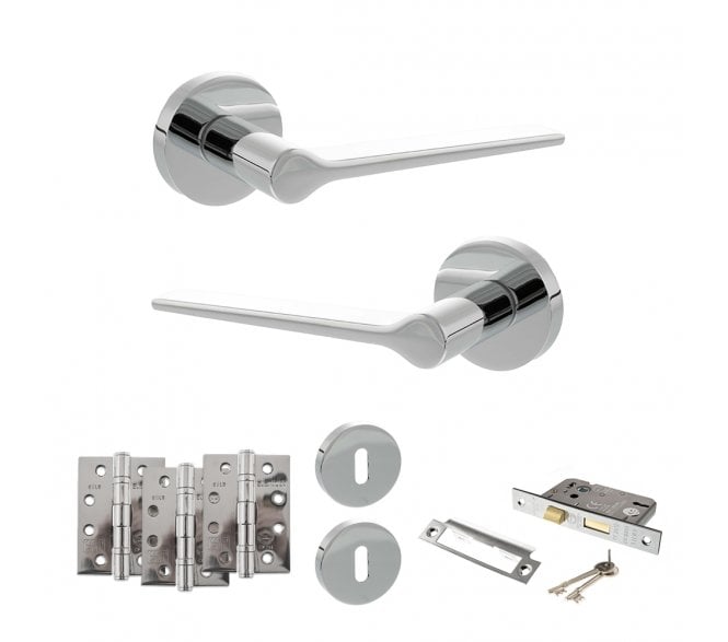 Senza Pari Laviano Door Handle Lock Pack (4 Fire Rated Hinges x3) - Polished Chrome