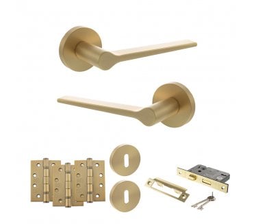Senza Pari Laviano Door Handle Lock Pack (4 Fire Rated Hinges x3) - Satin Brass