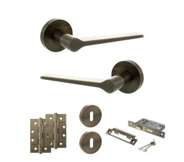 Senza Pari Laviano Door Handle Lock Pack (4 Slim Knuckle Hinges x2) - Antique Brass
