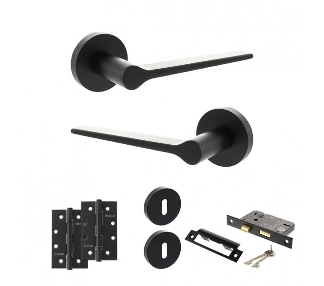 Senza Pari Laviano Door Handle Lock Pack (4 Slim Knuckle Hinges x2) - Matt Black