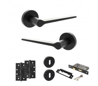 Senza Pari Laviano Door Handle Lock Pack (4 Slim Knuckle Hinges x2) - Matt Black