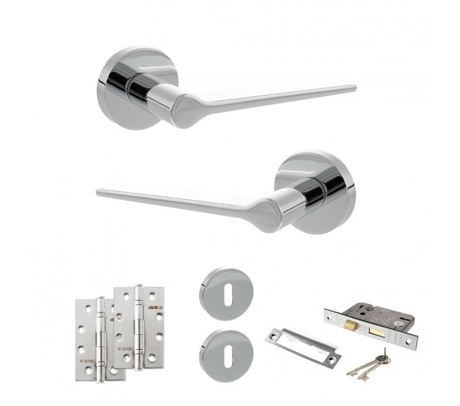 Senza Pari Laviano Door Handle Lock Pack (4 Slim Knuckle Hinges x2) - Polished Chrome