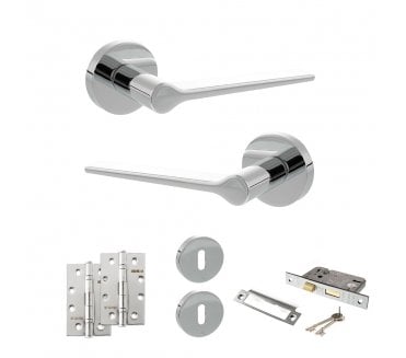 Senza Pari Laviano Door Handle Lock Pack (4 Slim Knuckle Hinges x2) - Polished Chrome