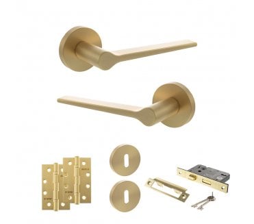 Senza Pari Laviano Door Handle Lock Pack (4 Slim Knuckle Hinges x2) - Satin Brass