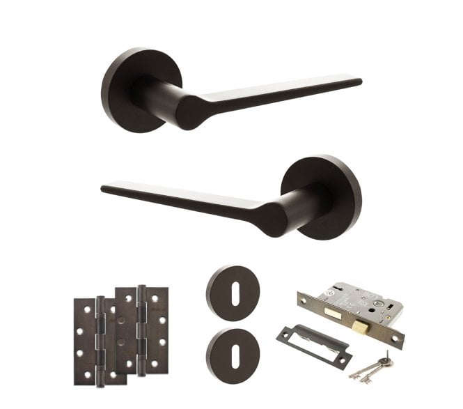 Senza Pari Laviano Door Handle Lock Pack (4 Slim Knuckle Hinges x2) - Urban Dark Bronze