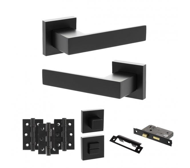 Senza Pari Panetti Door Handle Bathrom Pack (3 Ball Bearing Hinges x3) - Matt Black