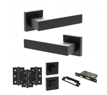 Senza Pari Panetti Door Handle Bathrom Pack (3 Ball Bearing Hinges x3) - Matt Black
