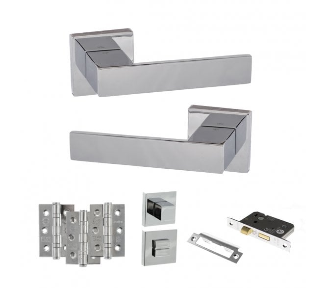 Senza Pari Panetti Door Handle Bathrom Pack (3 Ball Bearing Hinges x3) - Polished Chrome