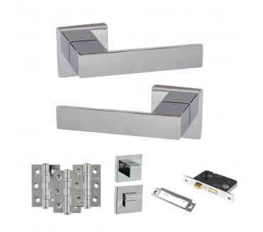 Senza Pari Panetti Door Handle Bathrom Pack (3 Ball Bearing Hinges x3) - Polished Chrome