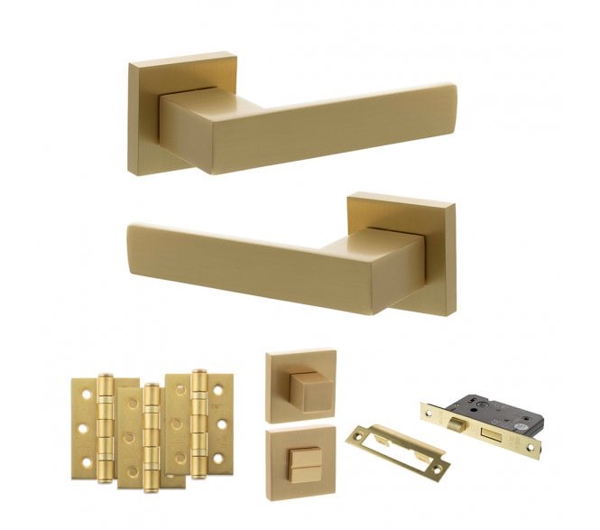 Senza Pari Panetti Door Handle Bathroom Pack (3 Ball Bearing Hinges x3) - Satin Brass
