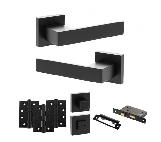 Senza Pari Panetti Door Handle Bathroom Pack (4 Fire Rated Hinges x3) - Matt Black