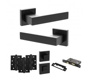 Senza Pari Panetti Door Handle Bathroom Pack (4 Fire Rated Hinges x3) - Matt Black