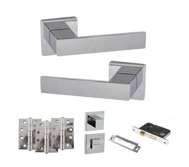 Senza Pari Panetti Door Handle Bathroom Pack (4 Fire Rated Hinges x3) - Polished Chrome