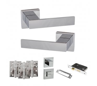 Senza Pari Panetti Door Handle Bathroom Pack (4 Fire Rated Hinges x3) - Polished Chrome
