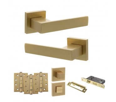 Senza Pari Panetti Door Handle Bathroom Pack (4 Fire Rated Hinges x3) - Satin Brass