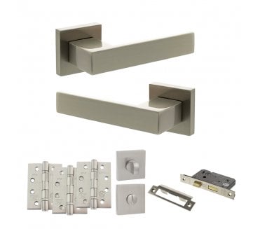 Senza Pari Panetti Door Handle Bathroom Pack (4 Fire Rated Hinges x3) - Satin Nickel