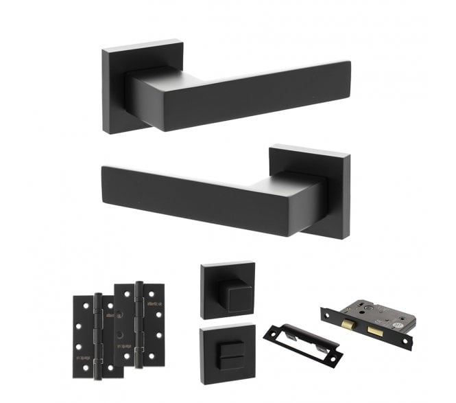 Senza Pari Panetti Door Handle Bathroom Pack (4 Slim Knuckle Hinges x2) - Matt Black