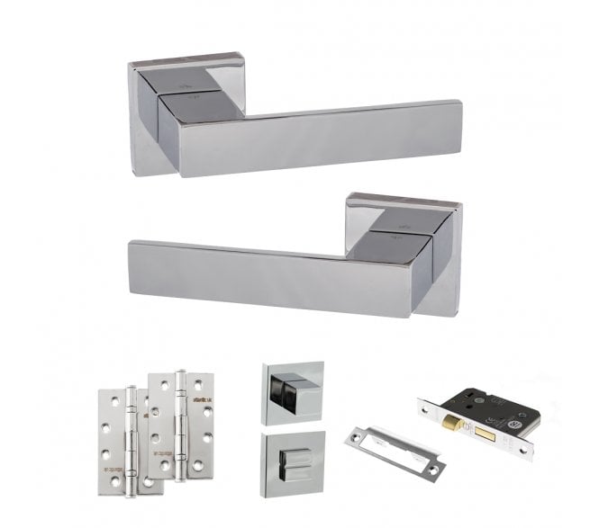 Senza Pari Panetti Door Handle Bathroom Pack (4 Slim Knuckle Hinges x2) - Polished Chrome