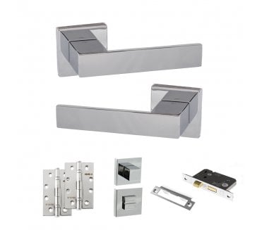 Senza Pari Panetti Door Handle Bathroom Pack (4 Slim Knuckle Hinges x2) - Polished Chrome